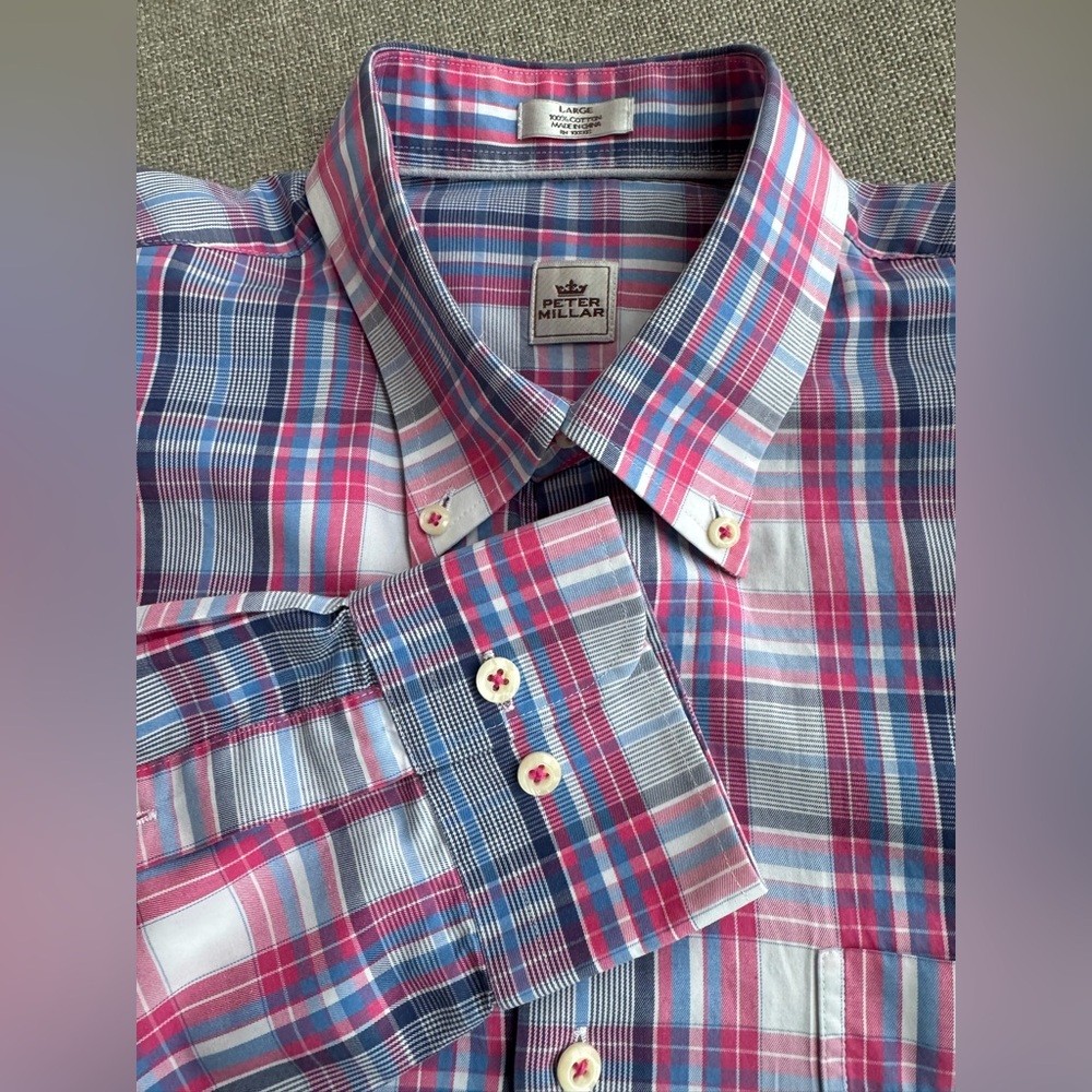 Peter Millar Men’s Plaid, Button Down Long Sleeve, Casual/Dress Shirt Size L